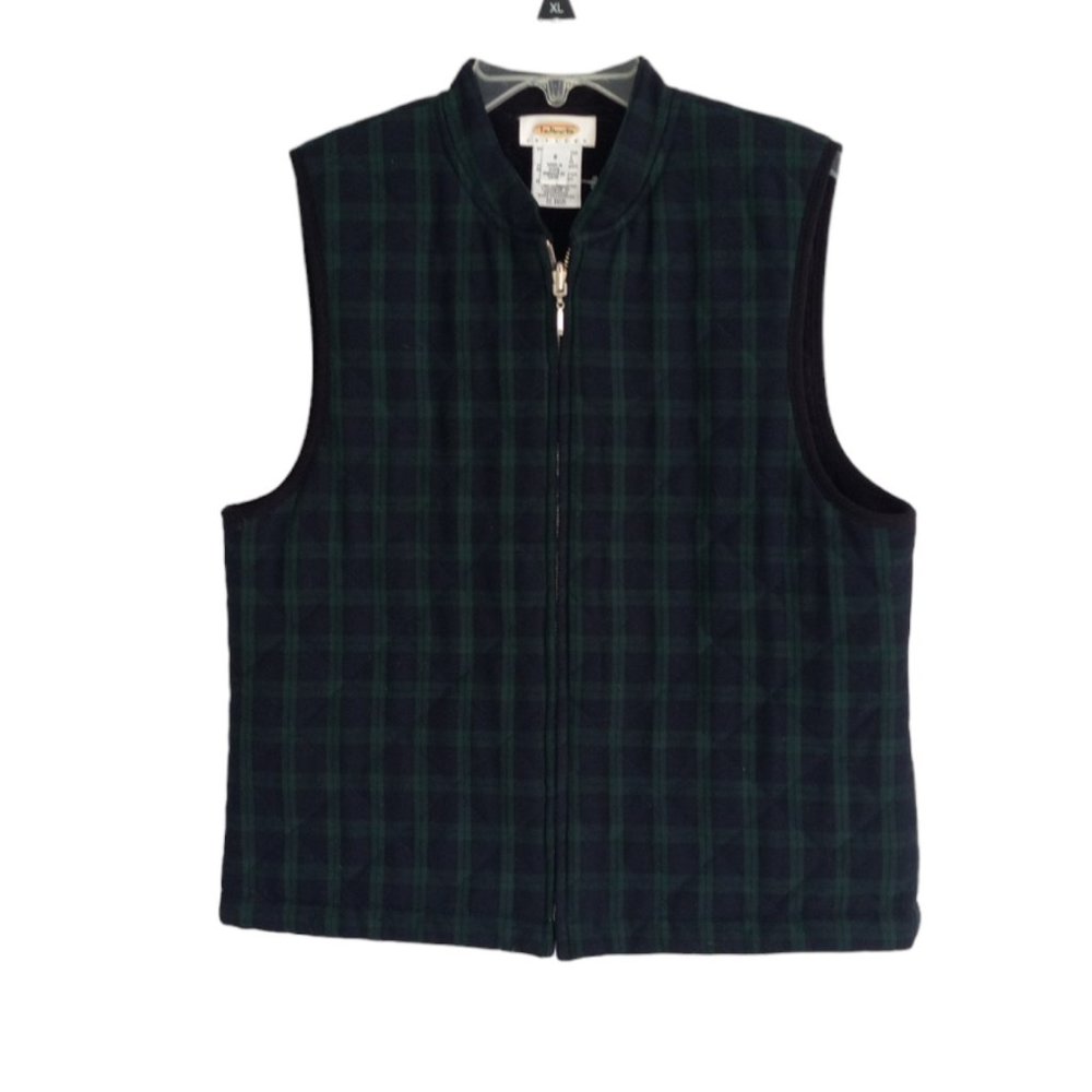 Talbots Petites Quilted Vest PS Blue Green Blackwatch Plaid Zip Pockets Like New - Picture 7 of 14